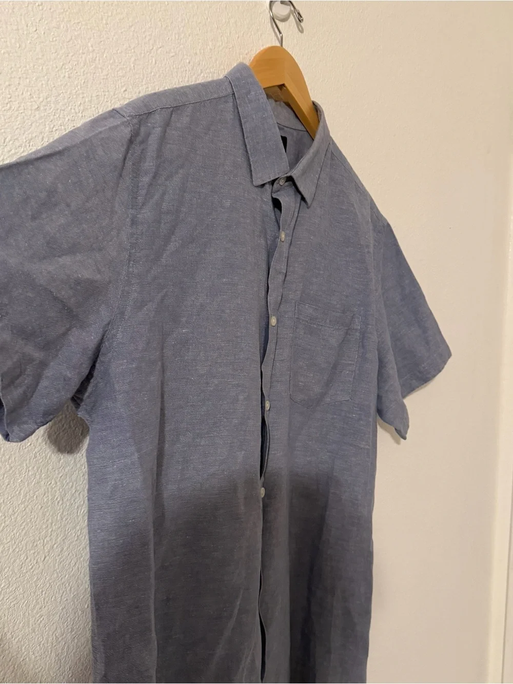 Banana Republic Slim Fit Blue Linen Button Down S/ Sleeve Shirt Men's Size XL